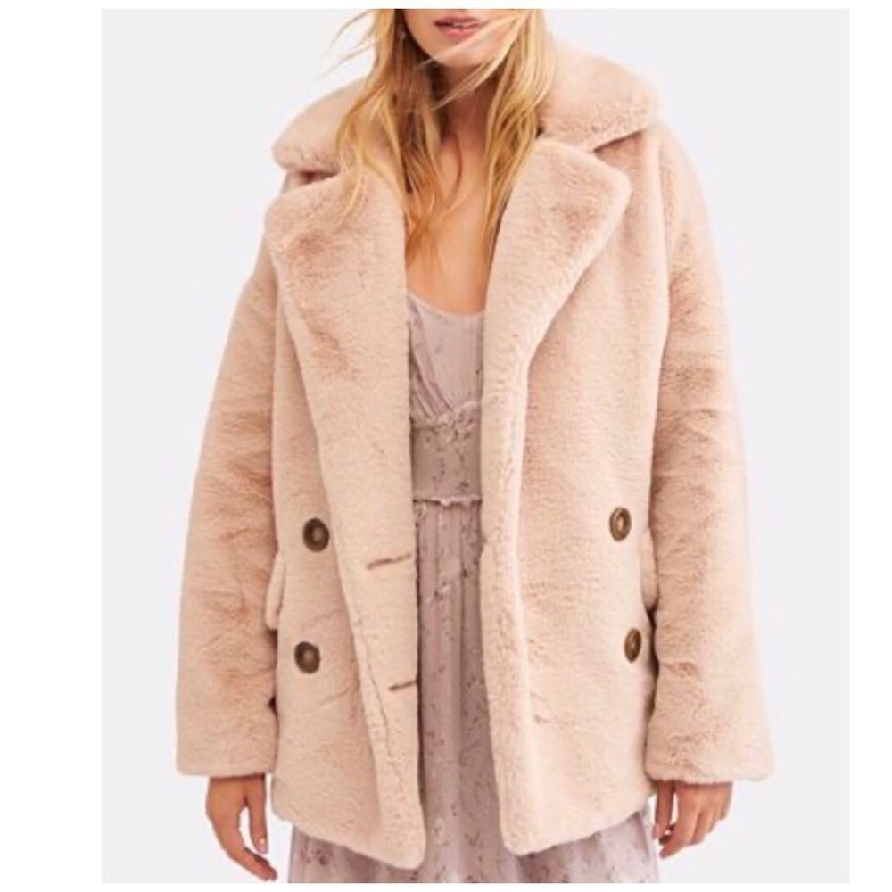 FREE People Kate Faux Fur Coat Jacket In Apricot - Picture 6 of 15